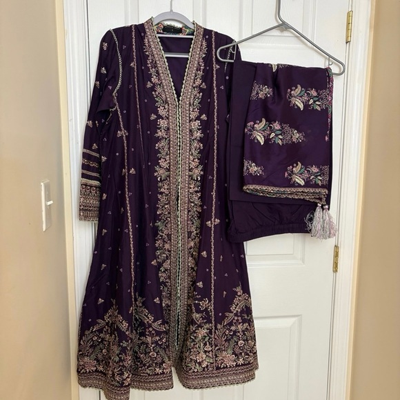 Hussain Rehar Purple Embroidered Women's outfit - Picture 1 of 14